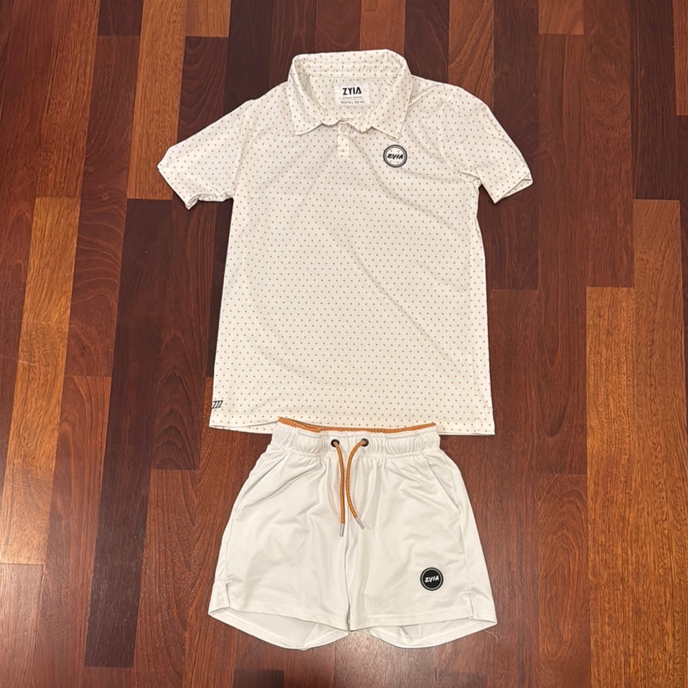 Zyia Kids White & Brown Polo Shirt and Shorts Set